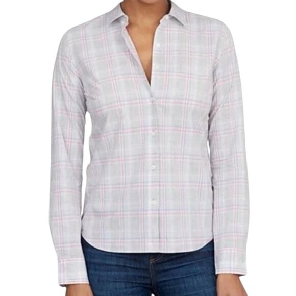 UNTUCKit Women's Chasseles Grey Pink Blue Plaid Shirt Button Up Long Sleeves 6 - Picture 1 of 9